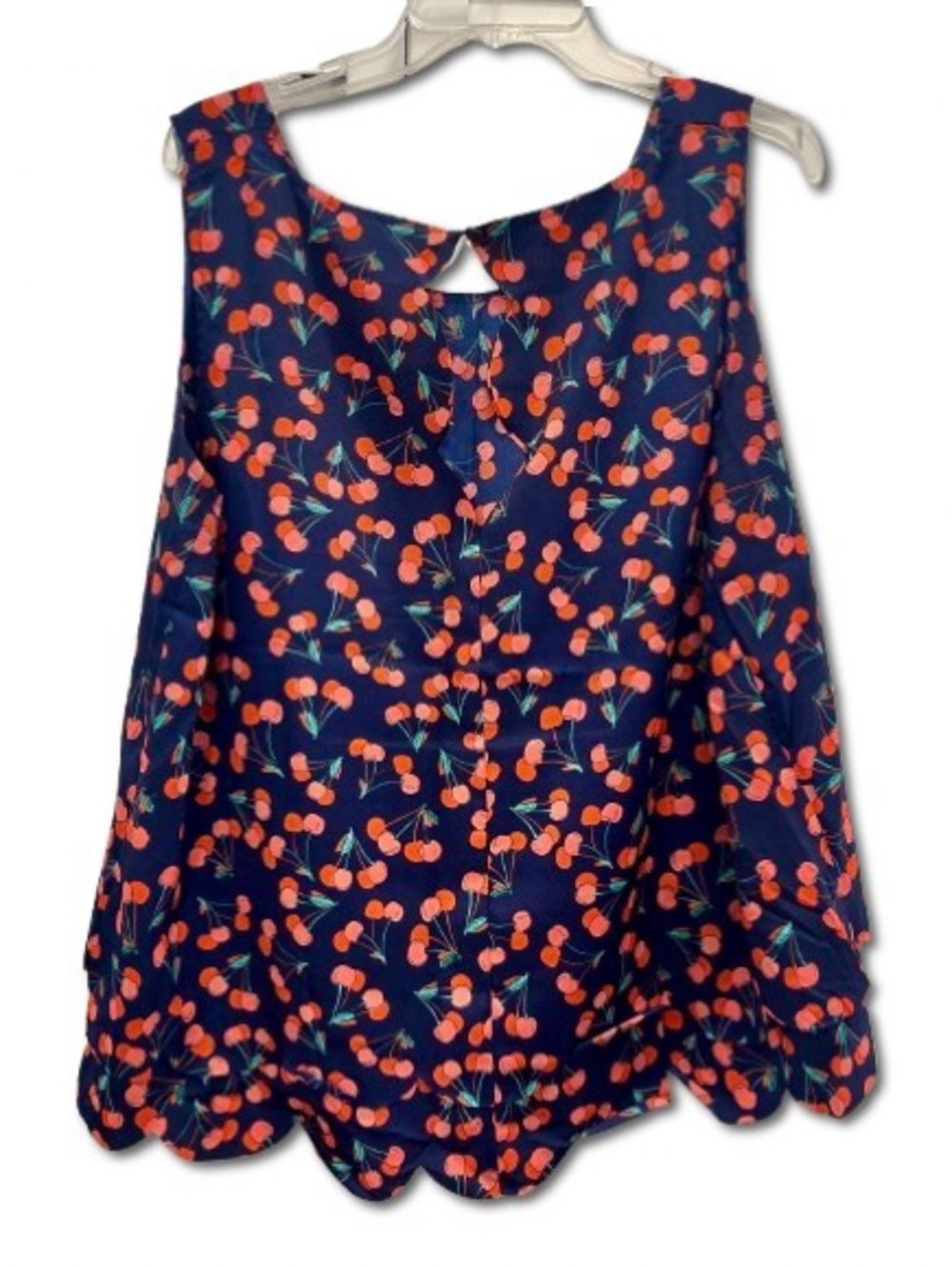 Maison  Jules Women’s Navy  and Cherry Print Scalloped Sleeveless Top